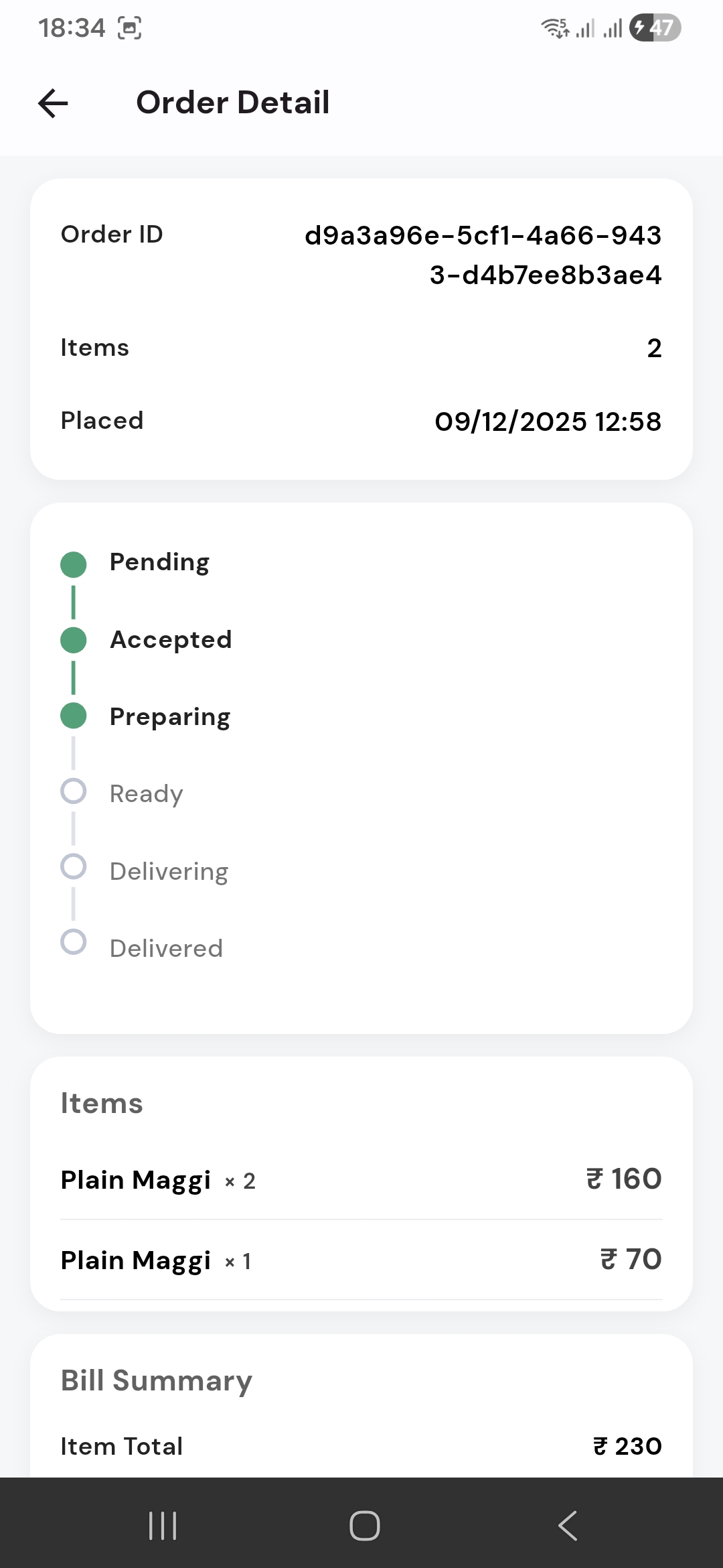 Customer App - Order Details